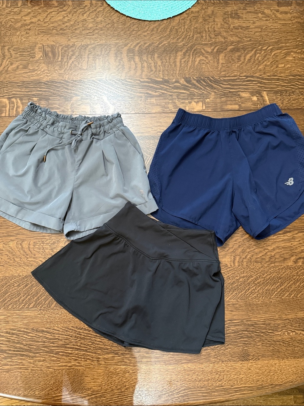 MPG gray shorts & black athletic skirt.